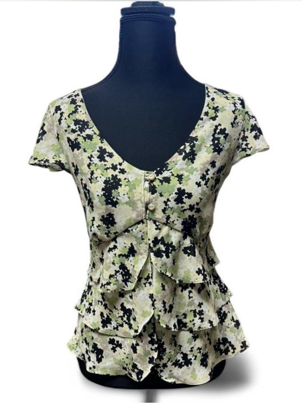 y2k fairy grunge ruffle camo floral blouse Early 2000s Whimsigoth Cottagecore